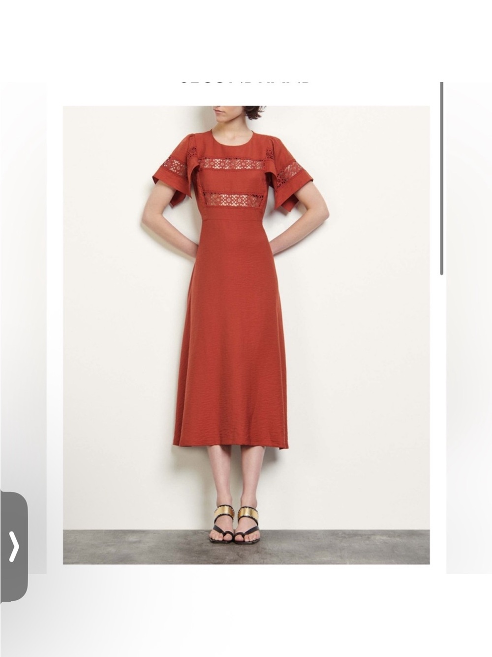 Sandro Benila Lace Trim Dress in the color Terracotta